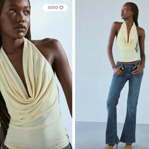 Silence + Noise Coyote Cowl Neck Halter Top Yellow Size Small
